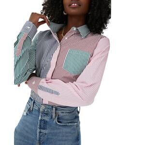 The Shirt Fall Multi Stripe Blue Cotton Boyfriend Shirt Size S